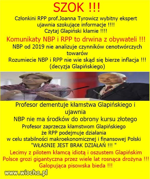 Niekompetentny Glapiński, kłamie i oszukuje naród.