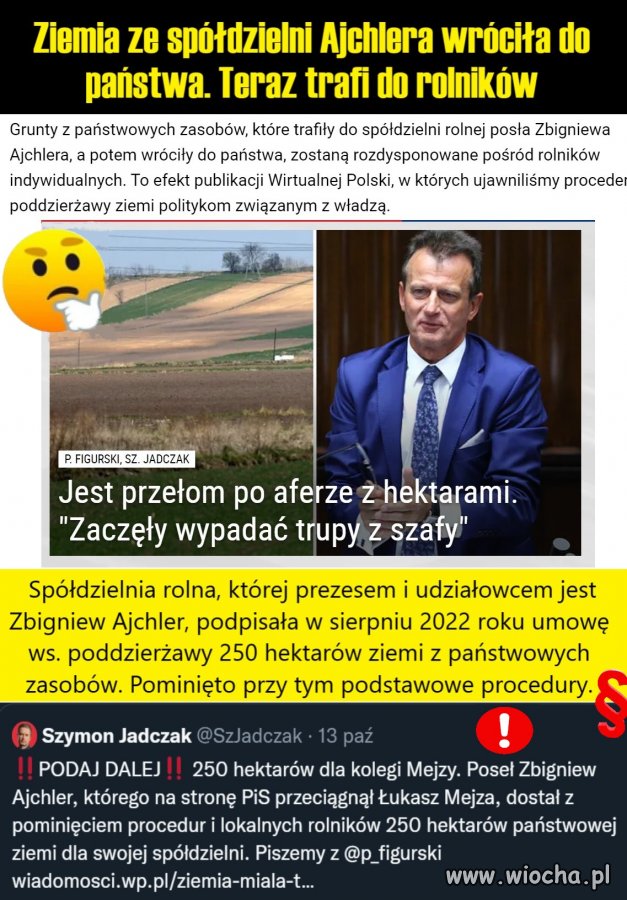 Ziemia miała trafić do rolników. Ale 250 hektarów dostała spółdzielnia posła wspierającego PiS.
