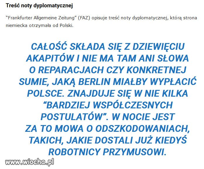 Niemiecka gazeta ujawnia treść noty ws. reparacji. 