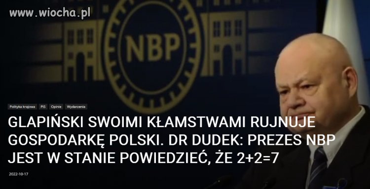 Aparatczyk PiS na czele NBP niszczy polską gospodarkę.