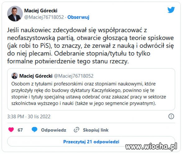 Odebrać tytuły naukowe ludziom popierającym PiS!