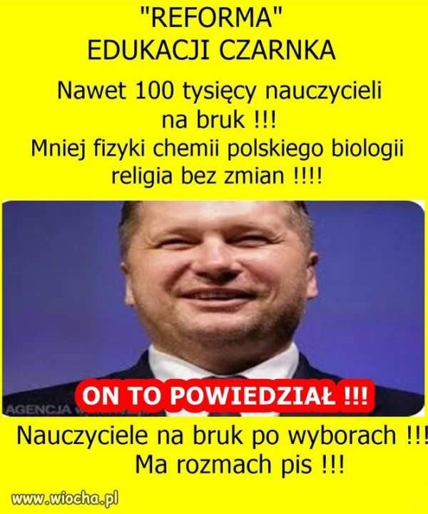 Koscioly puste, Czarnek chce zastapic nauczycieli klechami!