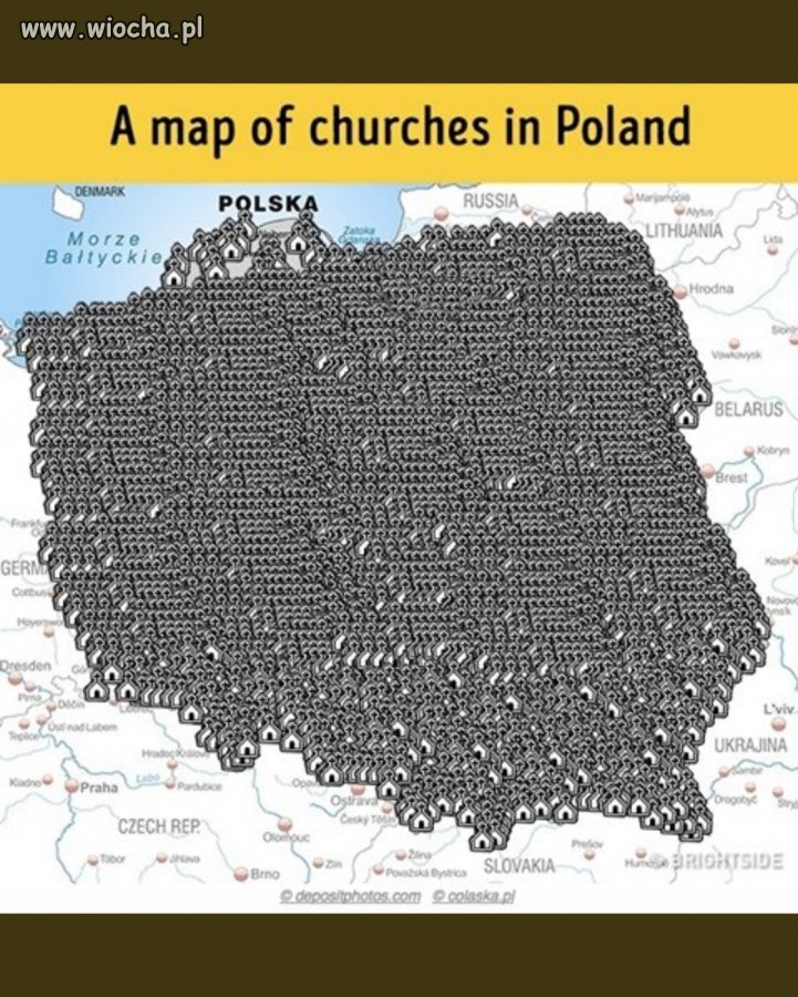 Mapa kosciołów w Polsce.