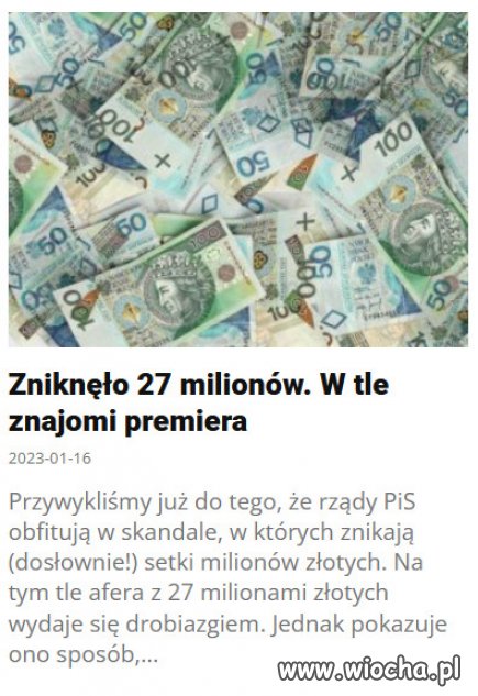 Kolejne dziesiatki milionow "wyparowalo"...