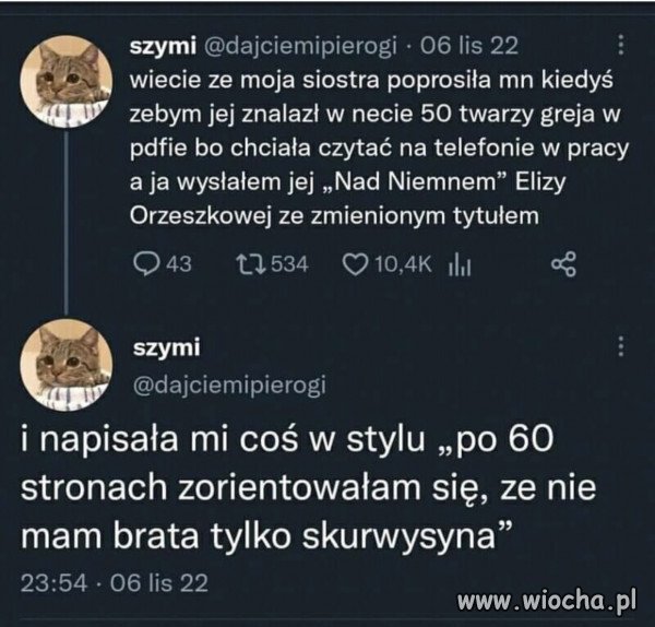 Brat żartowniś, a siostra idiotka.