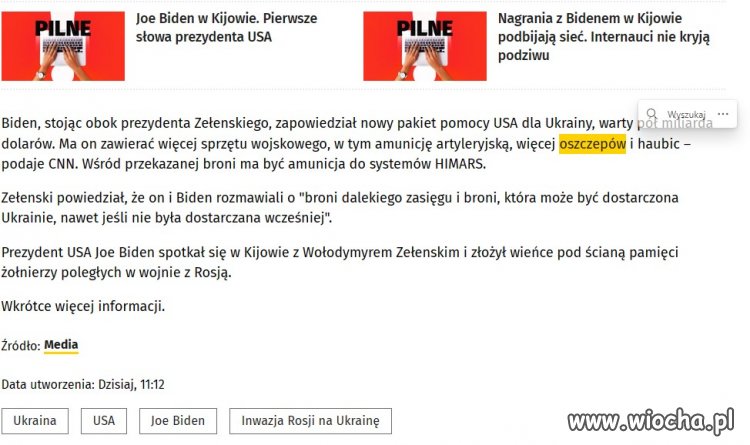 Onet informuje o nowym pakiecie pomocy dla Ukrainy