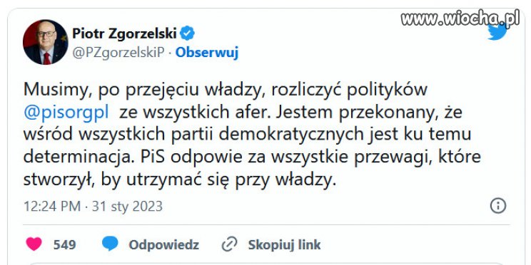 Zgorzelski zapowiada twarde rozliczenie PiS ze wszystkich afer.