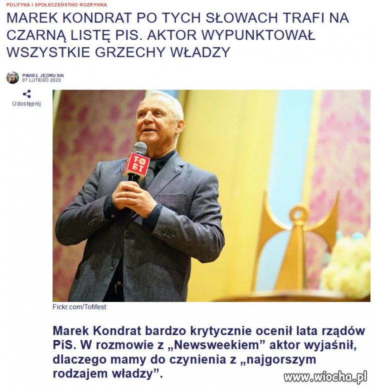 Aktor krytycznie o PiS i Kaczyńskim.