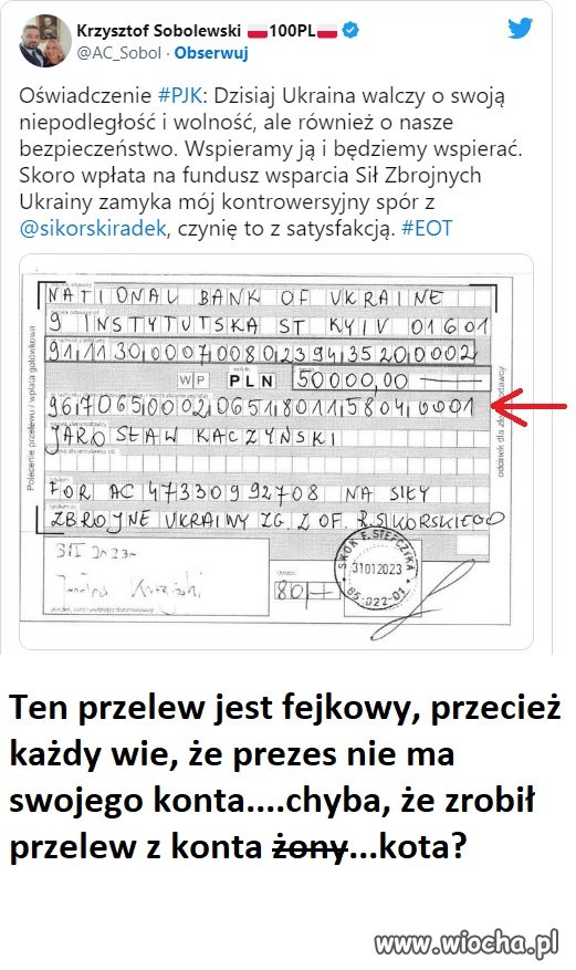 Ktoś mu konto założył?... i przelew wypełnił?