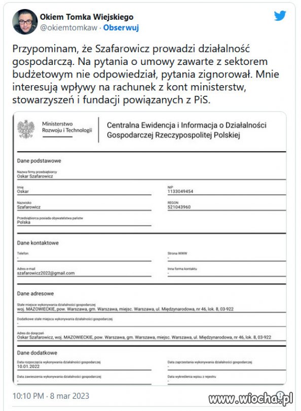 Skąd Oskar Szafarowicz ma pieniądze? 