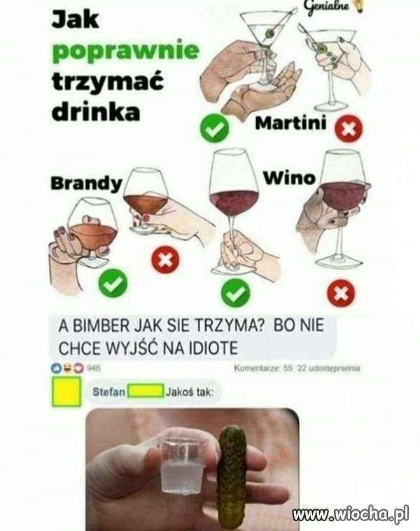 Bimber pije się ze szklanki.