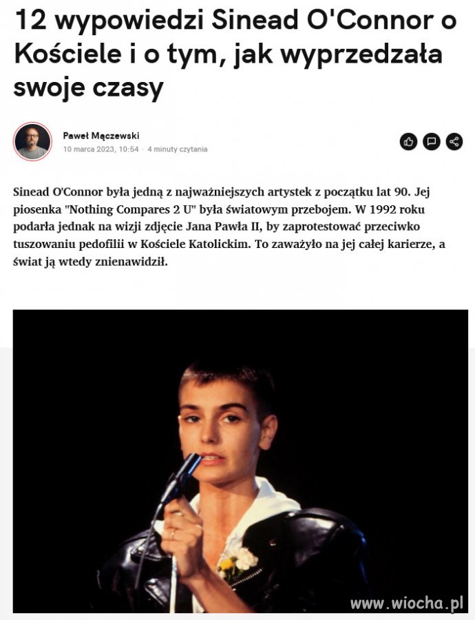 Sinead O'Connor to jedna z ofiar, hipokryzji i zakłamania KK!
