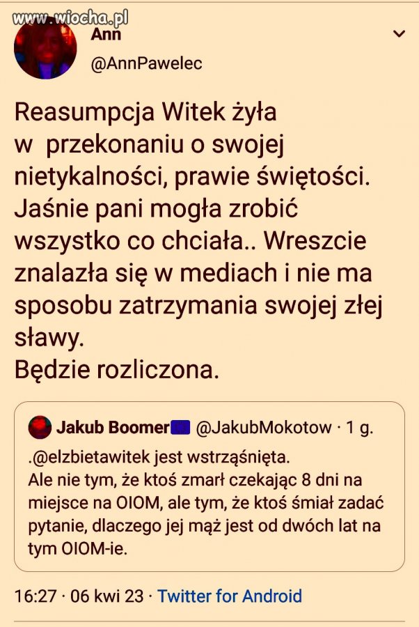 Witek jest wstrząśnięta  tym, że się wydało, 