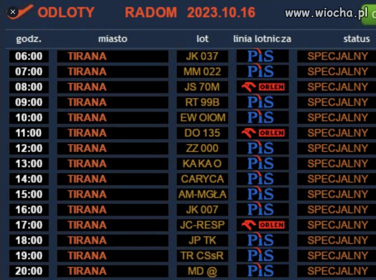 Wyciekł rozkład lotów lotniska Warszawa-Radom dzień po wyborach…