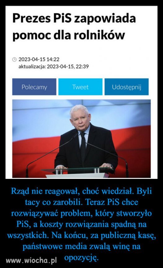 Kaczyński obiecuje rolnikom duże ... gruszki na wierzbie!