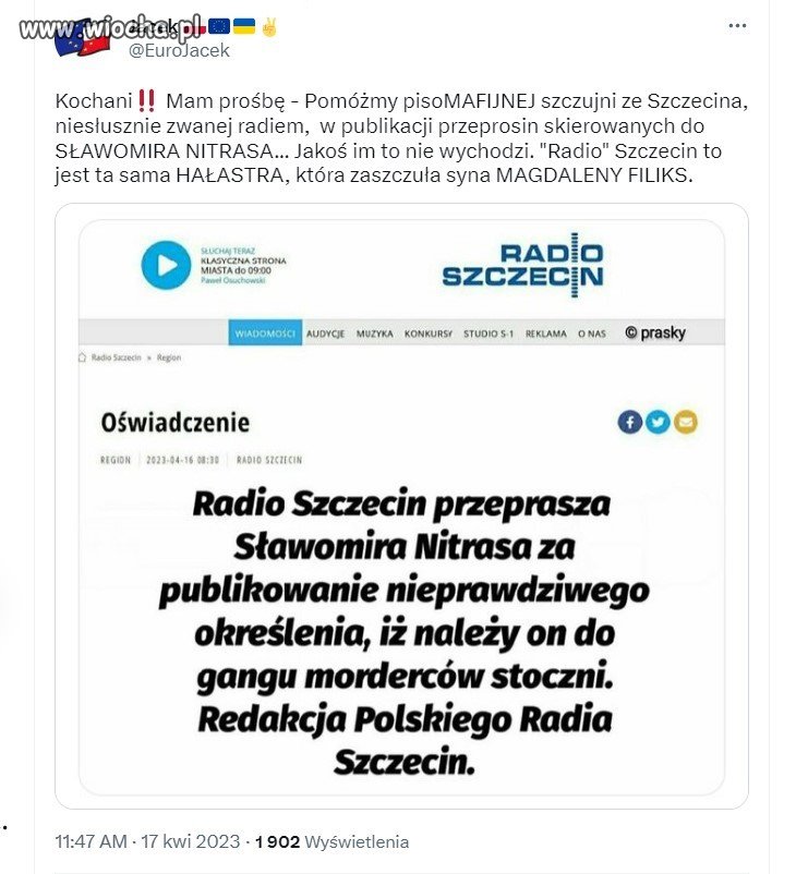 Szczujnia przeprasza