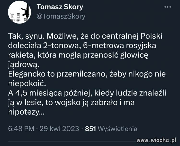 To raczej wygląda na nieudacznictwo naszego wojska, które zgubiło rakietę podczas ćwiczeń. Pis próbuje prawdopodobnie przykryć to sugerując, że to rosyjska rakieta. 