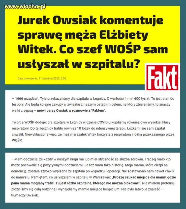 Pewnie jak się dowie że mąż leży pod respiratorem od Owsiaka 