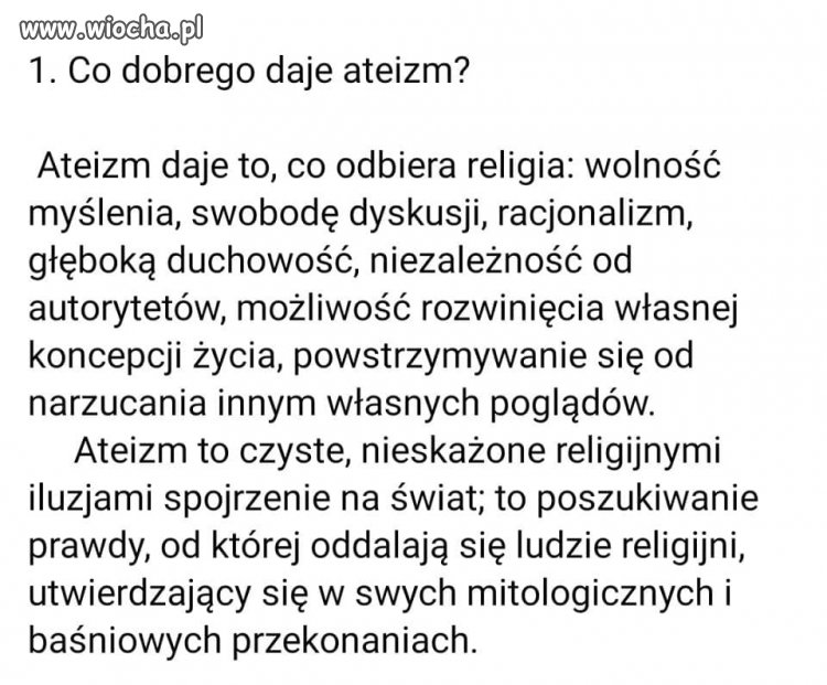 Ateizm to wolność a wolność od zawsze nie jest mile widziana