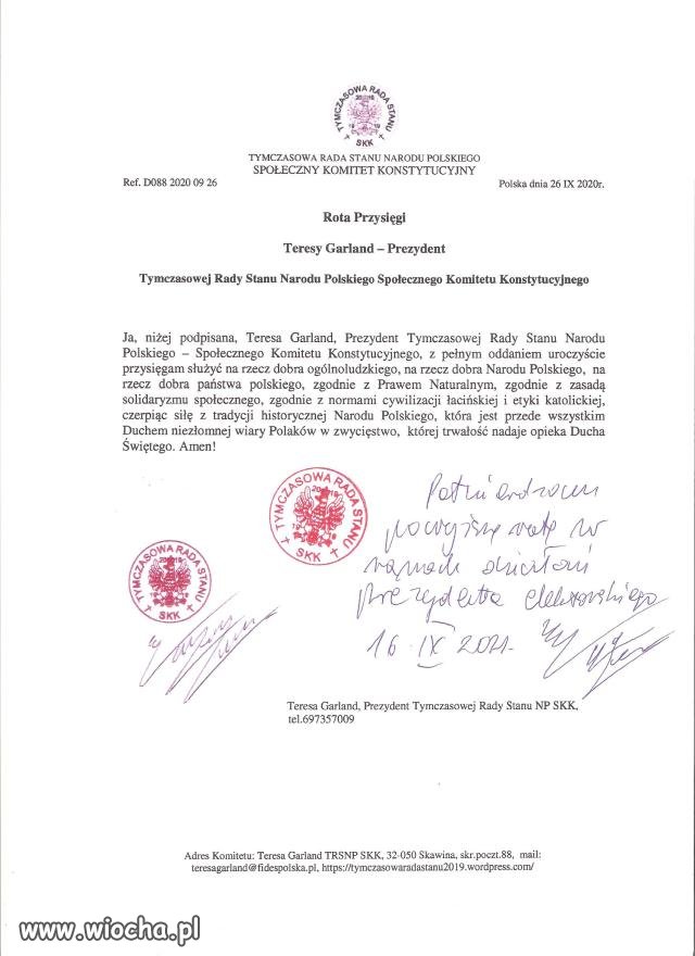Teresa Garland – Prezydentem Elektorskim 