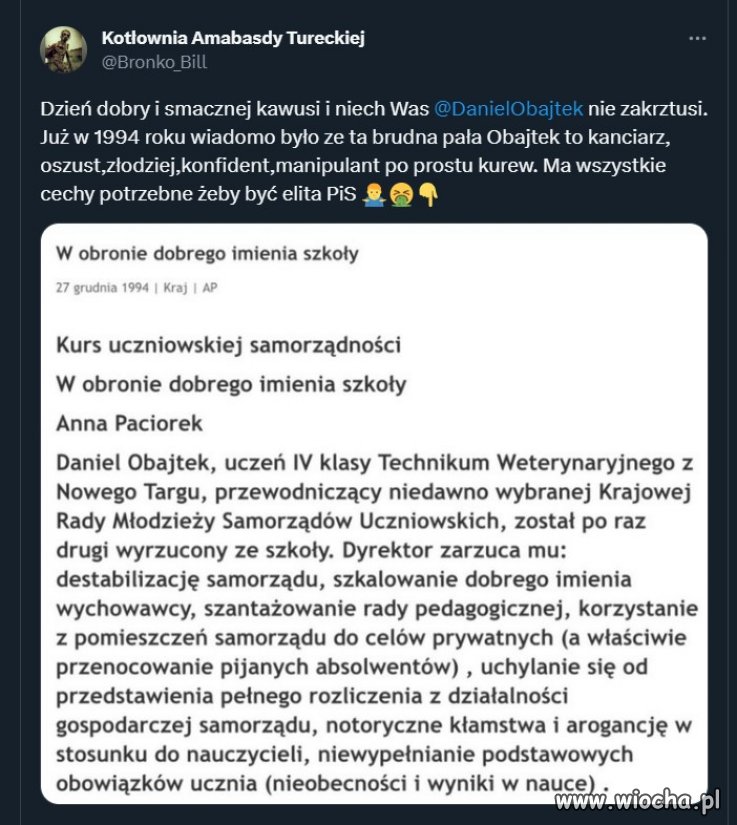 Jak ma taką piękną historię to do PiS-u wpisuje się idealnie