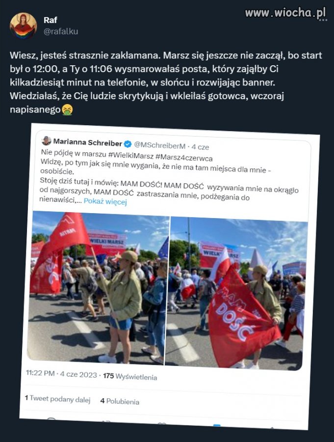 Lepiej! Ona  w ogóle nie miała zamiaru iść w tym marszu. 