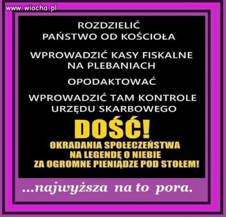 Zerwać natychmiast konkordat . Zlikwidować złodzieju fundusz kościelny i religię w szkołach. 