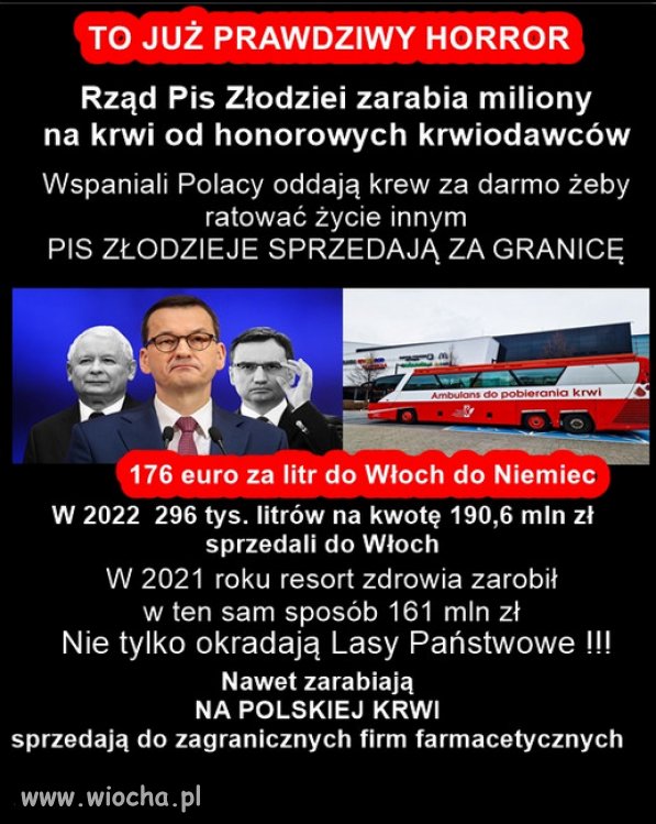 Nie tylko lasy...PiS okrada Polaków nawet z krwi!