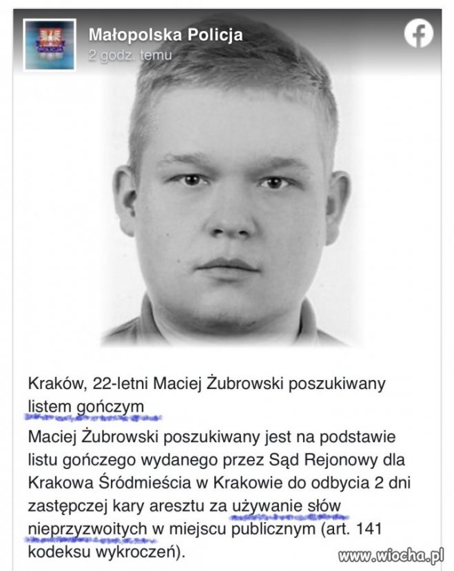 Policja ściga gościa listem gończym za przeklinanie?