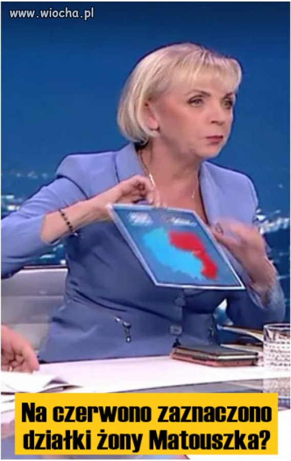 Na czerwono zaznaczono działki żony Mateuszka...