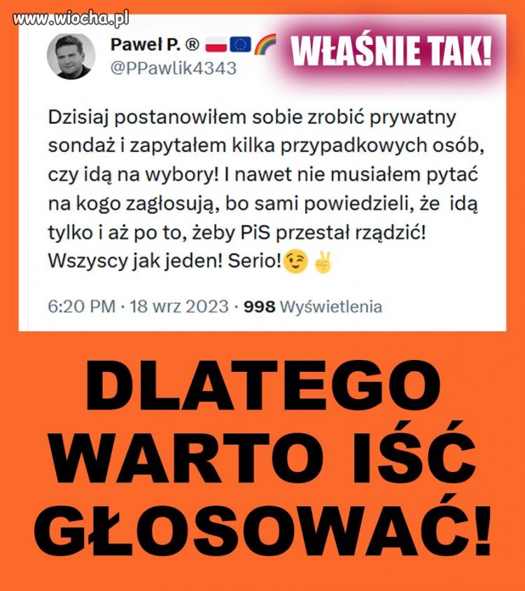 Musimy wszyscy iść na wybory! Tylko i aż po to, żeby PiS przestał rządzić!