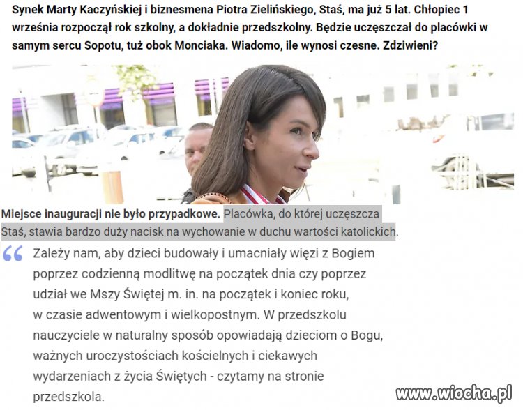 Więc jej synek będzie się uczył w duchu katolickim