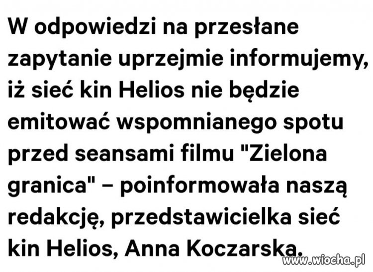 Mam nadzieję, że wszystkie kina tak postąpią. To nie Białoruś.