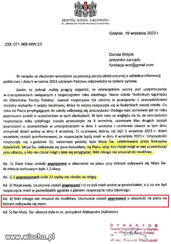 Pozwolił uczniom się nie modlić
