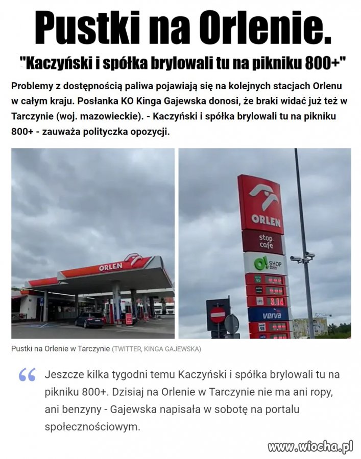 Pustki na Orlenie. ''Kaczyński i spółka brylowali tu na pikniku 800+''