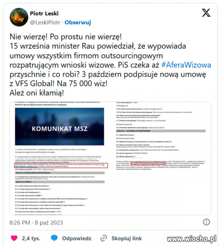 Nowa odsłona afery wizowej: MSZ podpisał umowę na 75000 wiz!