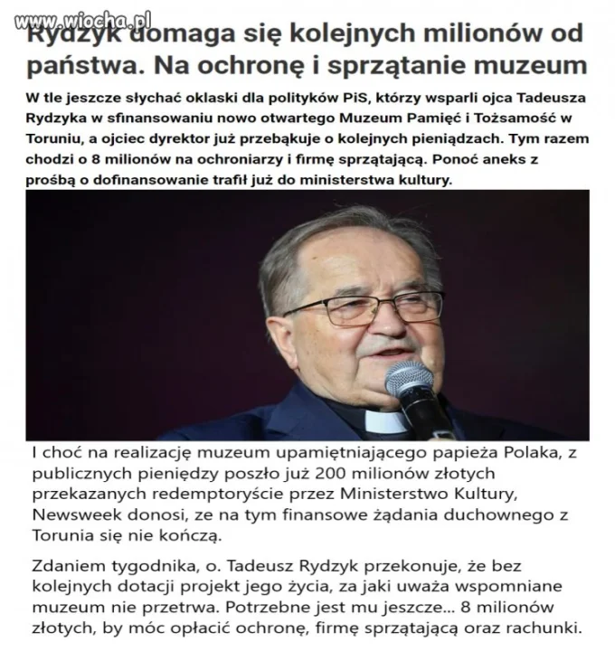 Rydzyk domaga się kolejnych milionów od państwa.