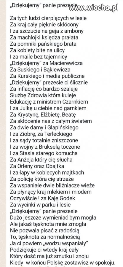 Za zatrute rzeki, wycięte lasy, skłócenie społeczeństwa, itd, itd,…