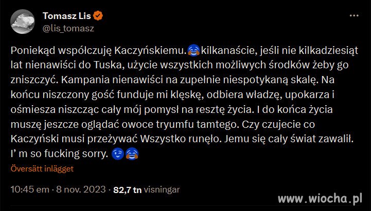 Senilny Kaczyński zaczadział od własnej nienawiści.