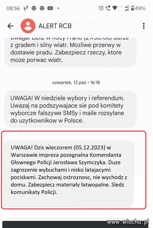 Dzisiejszy ALERT RCB