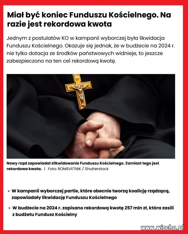 Tusk miał zlikwidować fundusz kościelny.