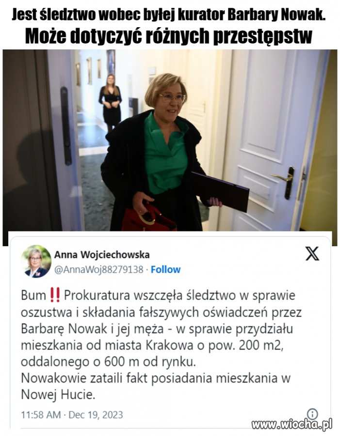 Śledztwo wobec byłej kurator Barbary Nowak. Może dotyczyć różnych przestępstw