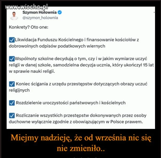 Koniec mieszania się sekty kościoła w sprawy społeczeństwa!