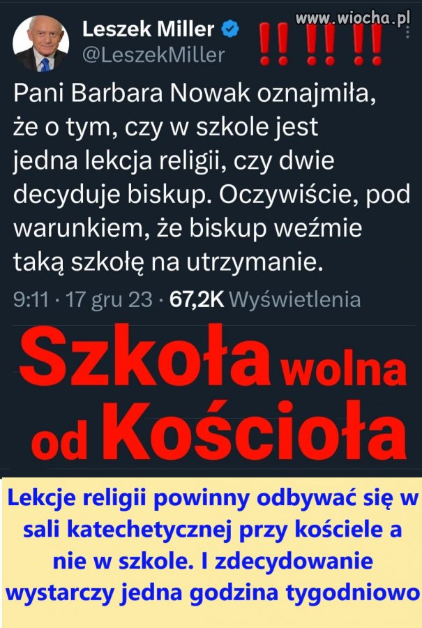Nigdy religia i wiara, nie szły w parze z polityką