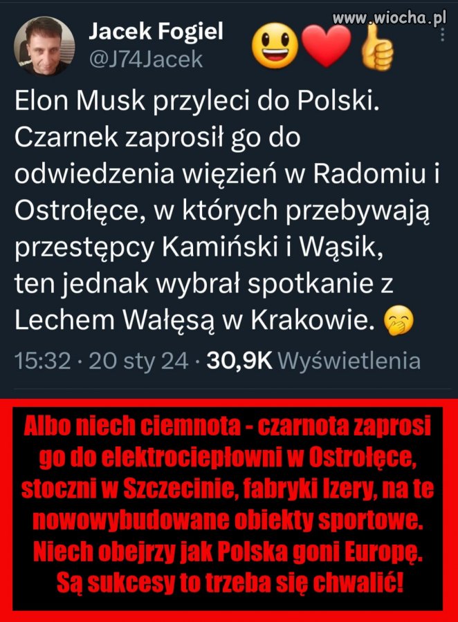 Zaproszenie Muska do odwiedzenia przestępców w więzieniu określa 