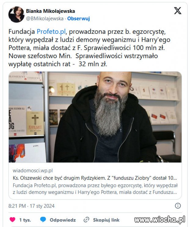 Egzorcysta Ziobry odcięty od "kiełbasy"