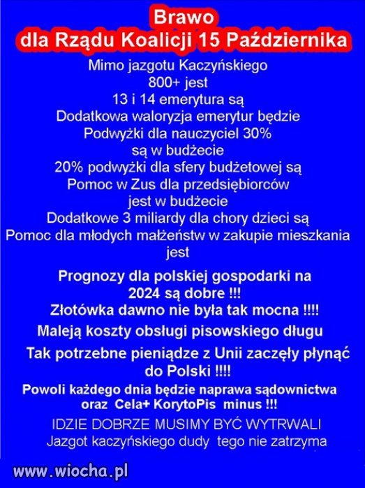 Brawo dla Rządu Koalicji 15 Października