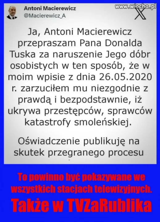 Z ''głębi serca'' płynące przeprosiny
