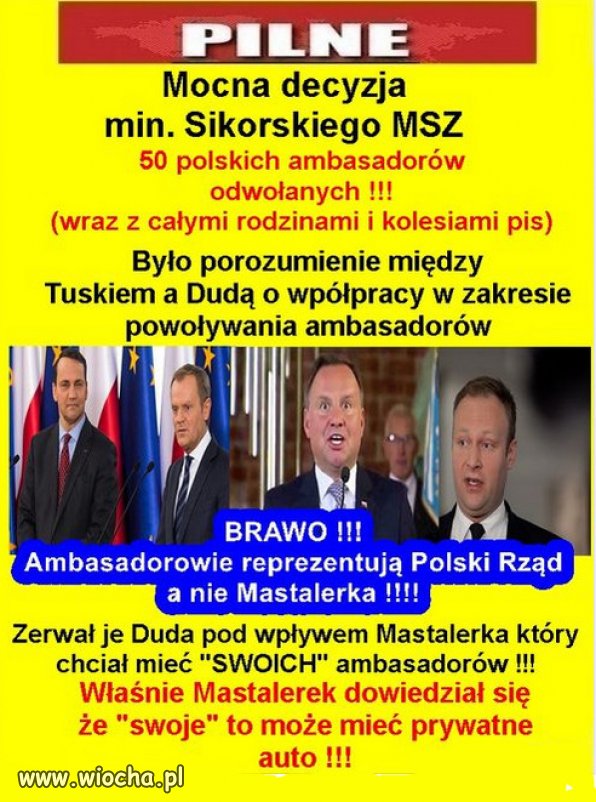 Ambasadorami nie mogą być pisowscy nominaci.