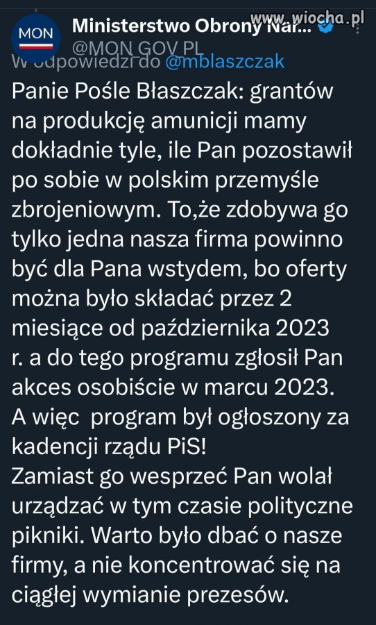 MON w odpowiedzi na kłamstwa Błaszczaka